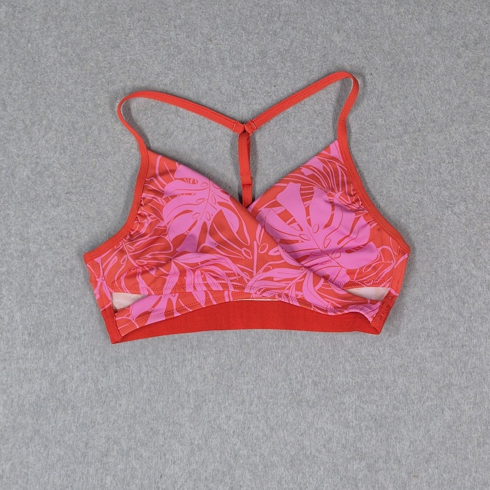 PINK Women Sports Bra Small Red Floral Bralette Wireless Strap Adjustable